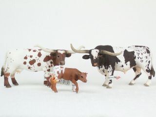 Schleich Farm Animals Texas Longhorn Family Bull Cow Calf Retired With Tags