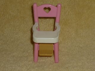 Fisher Price Loving Family Dollhouse Pink & White Baby High Chair Seat Heart