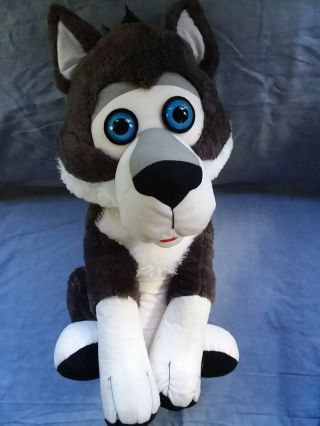 Large Wolf Husky Dog Plush Siberian Sitting Husky Blue Eyes Stuffed 20 "