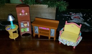 Fisher Price Loving Family Doll House Furniture Table Chair Corner Cabinet