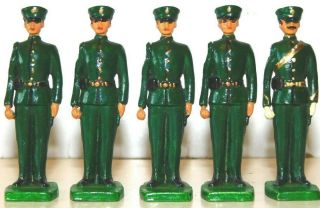 Old 1980s Metal,  British Infantry,  Standing At Attention W/officer,  5 Piece Set