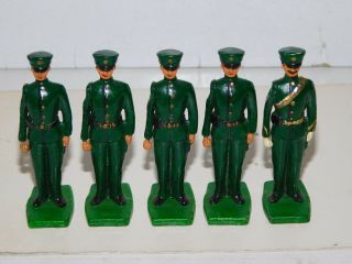 Old 1980s Metal,  British Infantry,  Standing At Attention w/Officer,  5 Piece Set 2