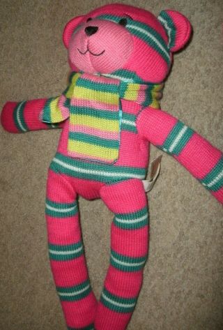 Dan Dee Sock Bear 18 " Plush Knit - Teal,  Lime.  Green.  Pink Colors