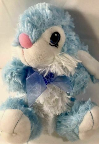 Dan Dee Collectors Choice Thumper 7 " Blue Bunny Rabbit.  Blue Bow Sewn Eyes Plush