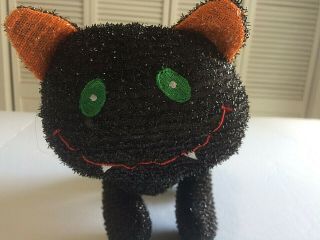 Kellytoy Black Halloween Cat Pumpkin On Side Orange Ears Vampire Teeth