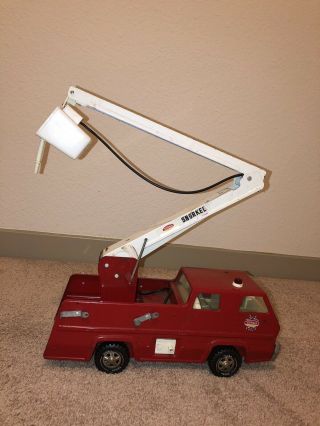 Vintage Tonka Red Fire Truck Snorkel Pumper Pressed Steel With Manlift