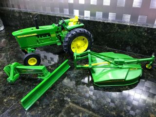 John Deere Big Farm 4020 Tractor Toy W/ Back Blade & Rotary Mower,  Brush Hog
