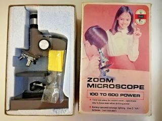 Sears Zoom Microscope 49 - 24034 Illuminated 100x To 600x Power Vintage W/ Box