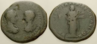 038.  Roman Bronze Coin.  Macrinus & Diadumenian.  Ae - 28.  Moesia Inferior.  Hygieia
