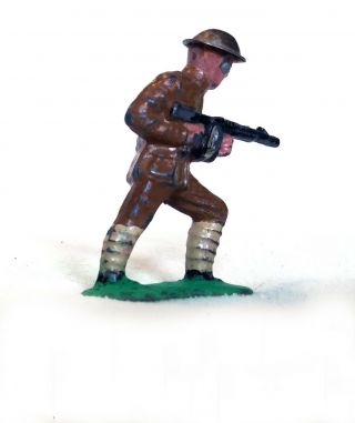 Vintage Barclay Toy Lead Soldier Charging With A Machine Gun