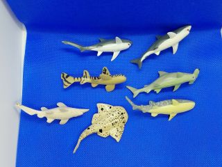 Set Of 7 Realistic Plastic Shark Toys From Play Visions,  1996