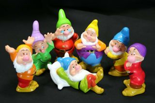Authentic Disney Snow White Seven 7 Dwarfs 4 " Tall Plastic Dolls Figurines Toys