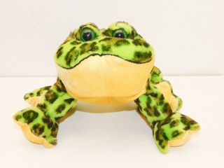 Stuffed Animal Frog Ganz Green Black Speckled Yellow Plush 10 " Long