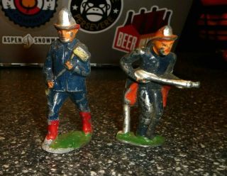 Barclay Lead Figures; 2 Firemen,  1 With Axe And1 With Hose Vintage Toy Figures