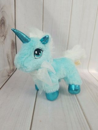 Dandee Unicorn Aqua Blue With White Mane Tail Sparkle Hoof Plush Stuffed Toy 7 "