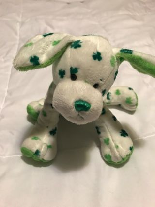 Ganz Webkinz Clover Puppy White & Green Shamrock Plush Stuffed Animal No Code
