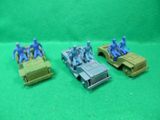 3 Vintage Mpc Plastic Army Jeeps With Sitting Soldiers