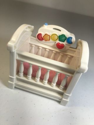 Vintage Fisher Price Loving Family Dollhouse Musical Light Up Baby Doll Crib Bed