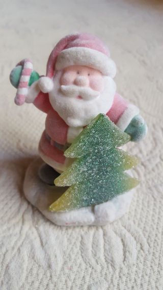 Russ Berrie Snowy Days Velvety Santa 21330,  3.  5 " Ornament,  Pre - Owned Decoration