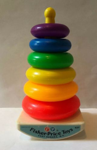 Vintage Fisher Price Rock - A - Stack 627 Plastic Base & 6 Plastic Rings
