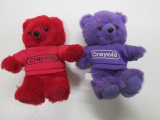2 Crayola Plush Bears.  1986 Vintage Stuffed Animal Binney & Smith.  Red & Purple