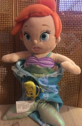 Disney World Baby Princess Ariel Plush Doll With Blanket