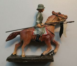 German Ww 2 Elastolin / Lineol - Riding Soldier With Flag - 7cm Figurine