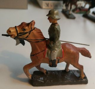 German WW 2 Elastolin / Lineol - Riding Soldier with Flag - 7cm Figurine 2