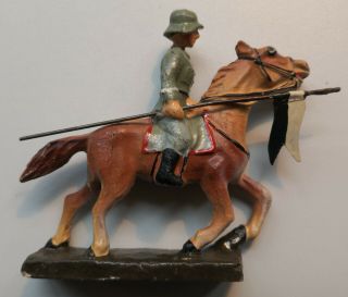 German WW 2 Elastolin / Lineol - Riding Soldier with Flag - 7cm Figurine 3