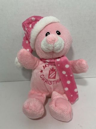 Dan Dee Pink My First Christmas Small Baby Toy Teddy Bear Santa Hat Plush Scarf