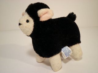 Vintage R Dakin Wool Black Plush Sheep Lamb Pink Ears 4 " X 4 " Stuffed Animal Htf