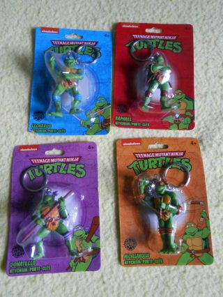 Turtle Power Set Of All 4 Ninja Turtle Key Ring Action Figures,  And