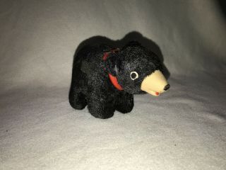 Vintage Black Bear With Red Collar And Rubber Face,  Straw Stuffing