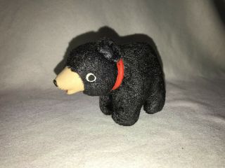 VINTAGE BLACK BEAR WITH RED COLLAR AND RUBBER FACE,  STRAW STUFFING 2