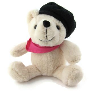 Dan Dee French Bear Plush Stuffed Animal Black Beret Pink Scarf Small Tagged 8 "