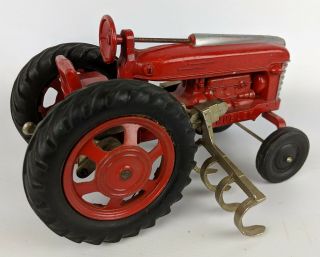 Vintage 1950 ' s HUBLEY Kiddie Toy Diecast 502 Red Farm Tractor with Cultivator 2
