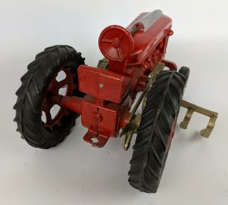 Vintage 1950 ' s HUBLEY Kiddie Toy Diecast 502 Red Farm Tractor with Cultivator 3