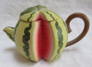Empress Arts & Crafts 1992 Ceramic 2.  25 " Watermelon Miniature Tea Pot W/lid