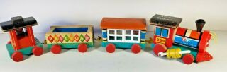 1963 - 1970 Vintage Fisher Price 999 Huffy Puffy 4 Piece Wooden Toy Train