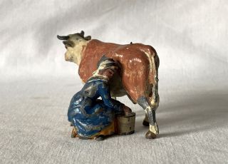 Vintage Painted Lead Brown Tan Britains Cow And Milkmaid