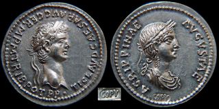 Claudius (41 - 54 Ad) & Agrippina Junior Silver Denarius 3.  7gr.  Limited Stock