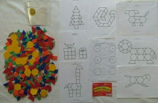 Learning Resources 250 Pattern Blocks Set Plastic 16 Activity Sheets Geometry K