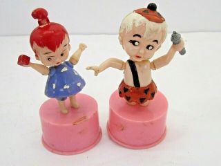 Vintage The Flintstones Pebbles & Bamm - Bamm Kohner Push Puppets 1960 