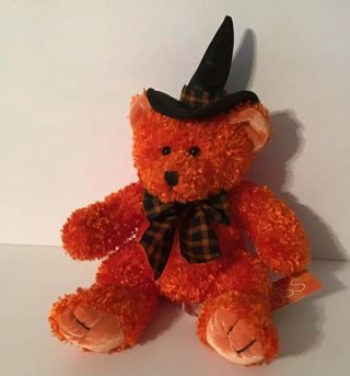 Russ Berrie Halloween Plush Orange Teddy Bear Witch Hat Hocus 12 "