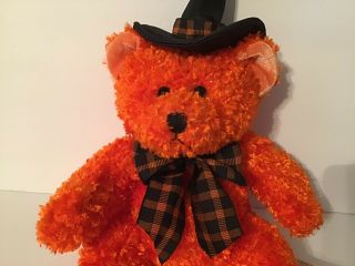 Russ Berrie Halloween plush Orange Teddy Bear witch hat Hocus 12 