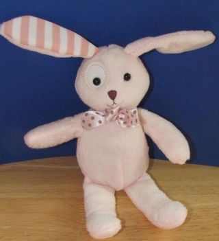 Galerie Plush Pink Brown Polka Dot Stripes Bunny Rabbit Ribbon Bow Target 9.  5 "