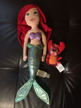 Disney Store Princess Ariel Plush Doll W/ Sebastian Plush