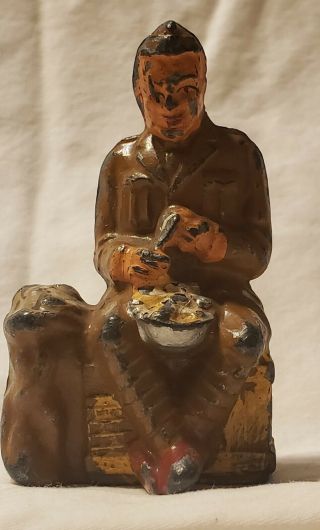 Barclay Manoil Toy Soldier Lead 771 Soldier Peeling Potatoes Sitting On Crate