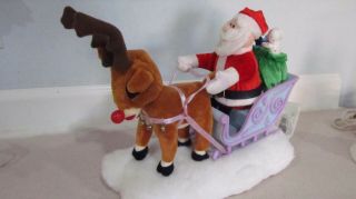 Santa ' s Sleigh & Rudolph The Red Nose Reindeer Gemmy Animated Musical Figure 2