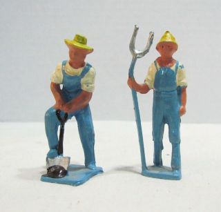 Vintage Metal Farmer Farm Figures W/ Hay Fork & Shovel Digging Britains